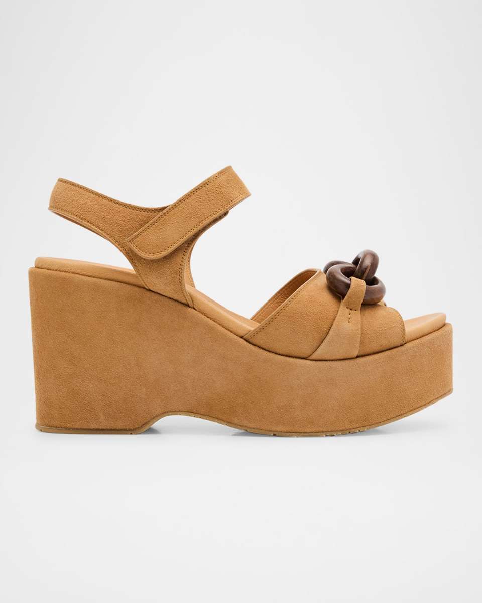 Suede Chain Platform Wedge Sandals